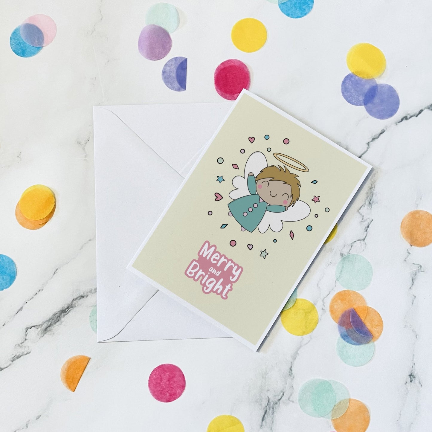 Yellow Angel christmas card - Dolly and Fred Designs