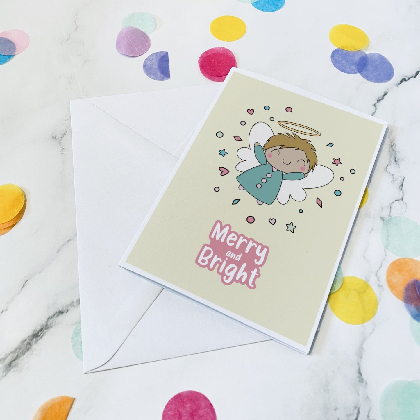 Yellow Angel christmas card - Dolly and Fred Designs