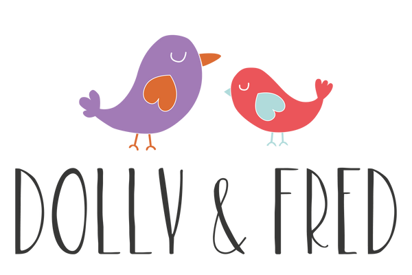 Logo for Dolly and Fred with the words Dolly and Fred in caps with two birds sat on top facing each other