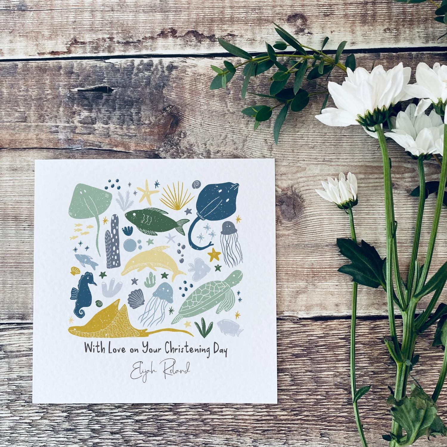 Personalised Ocean Baptism Card - Christian Christening Card for Boys or Girls - Under the Sea Dedication Keepsake