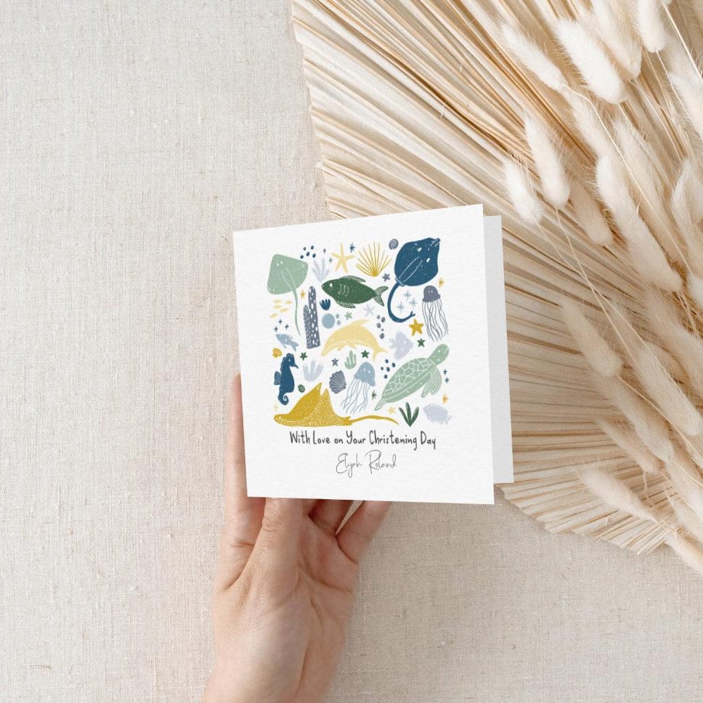 Personalised Ocean Baptism Card - Christian Christening Card for Boys or Girls - Under the Sea Dedication Keepsake