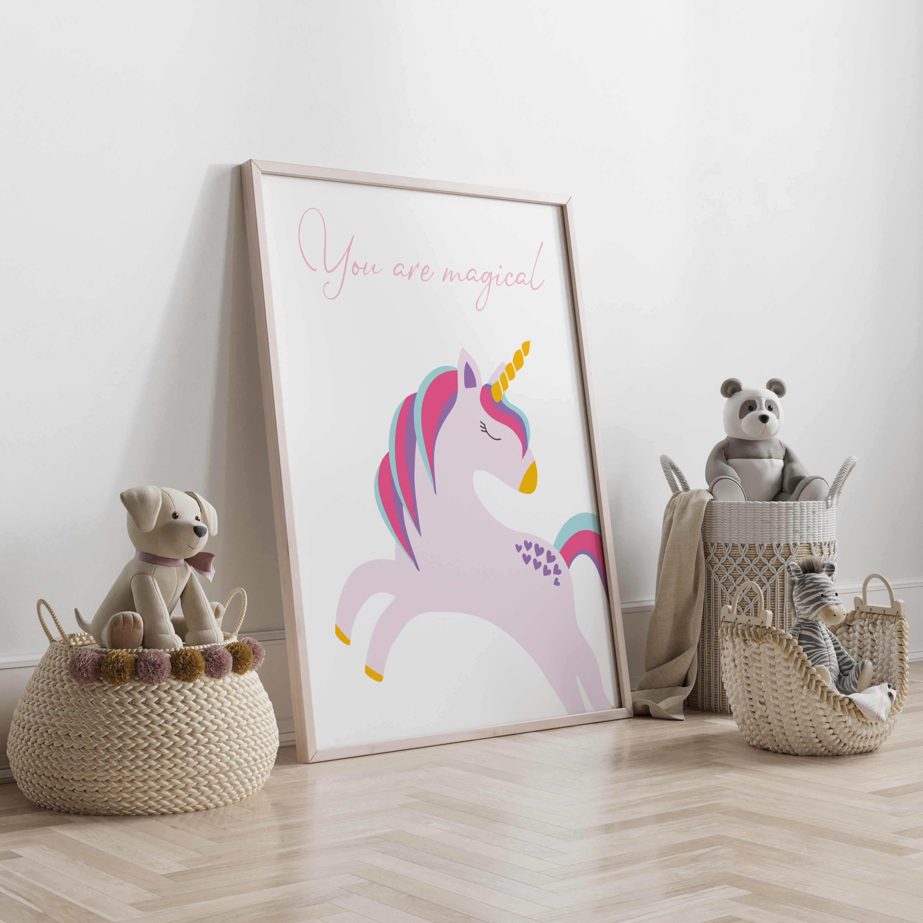 Unicorn affirmation print with the message ‘You Are Magical’ – positive wall art for kids' rooms with whimsical illustration