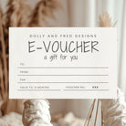 E-voucher from Dolly and Fred Designs with decorative elements in the background
