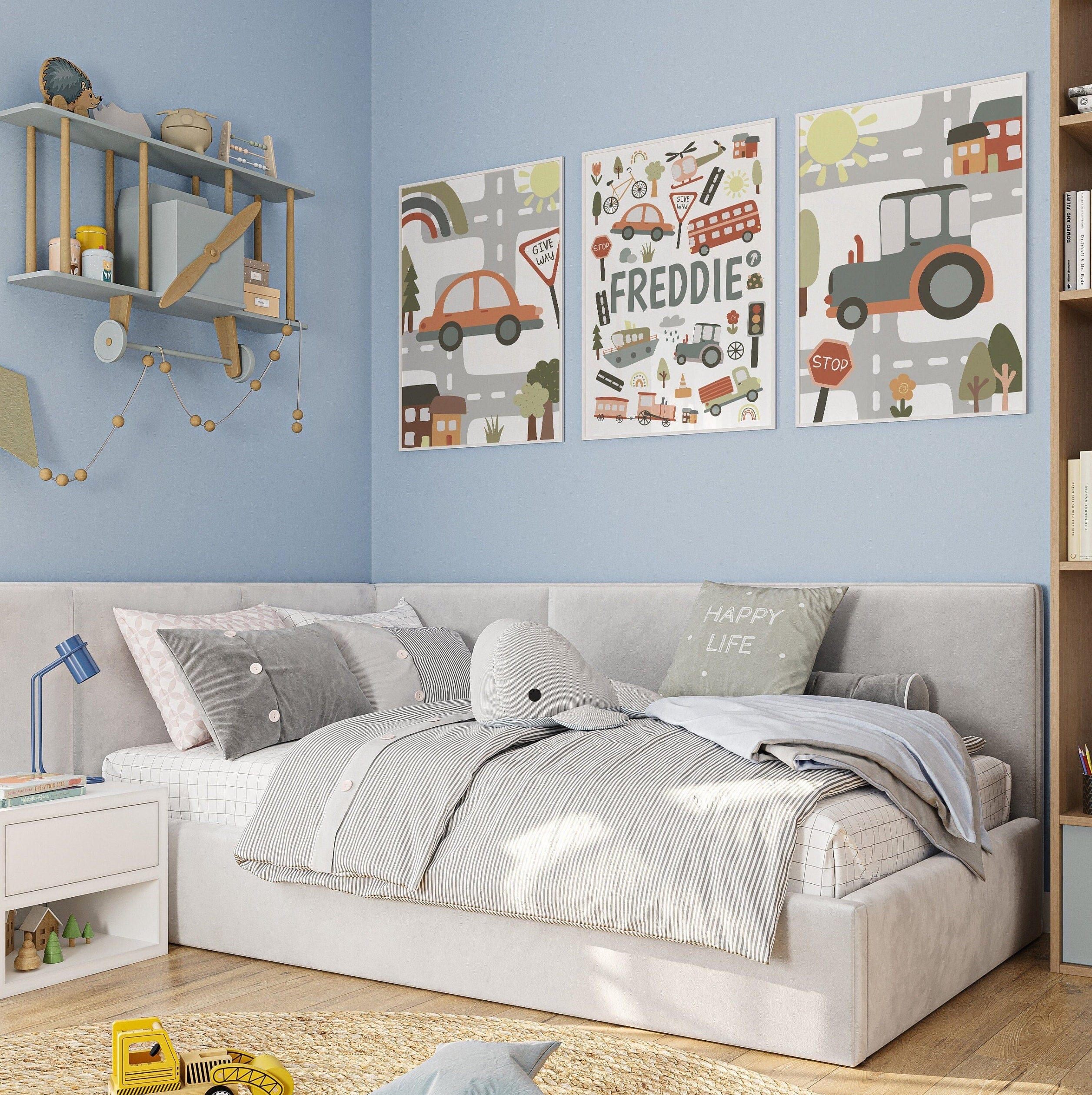 Gender Neutral Transport Nursery Name Print Set, Personalised new baby gift, Little boys playroom art