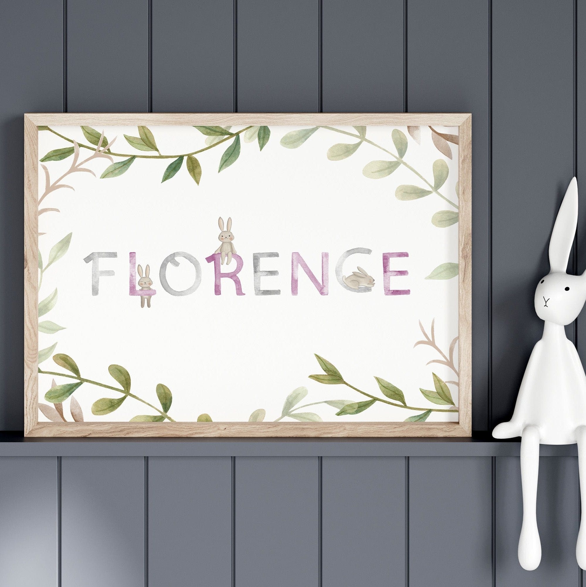 Landscape bunny nursery name print - Dolly and Fred Designs