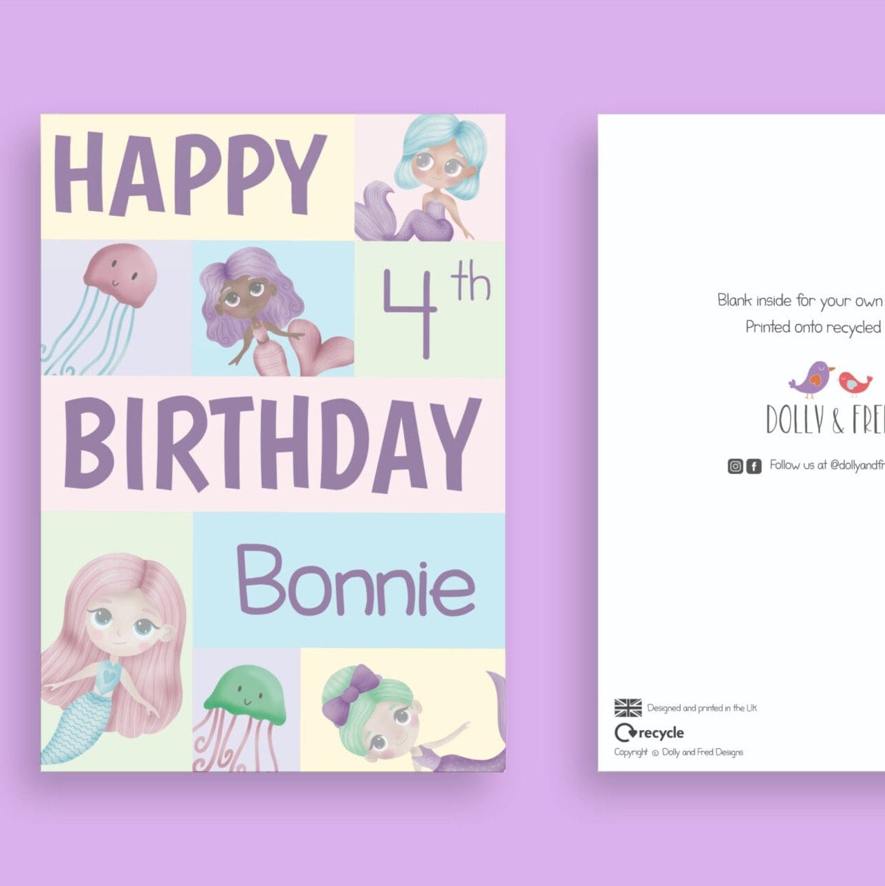 Personalised Mermaid Birthday Card - Dolly and Fred Designs