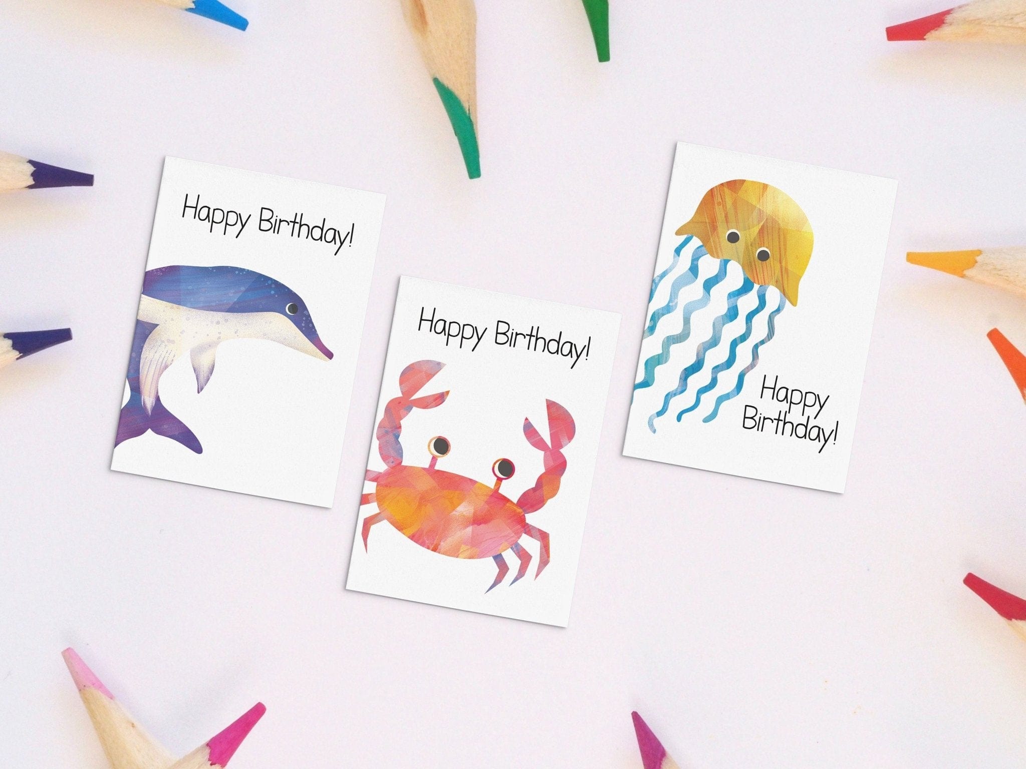 Sea Animal Themed Birthday Card Pack Dolly and Fred Designs