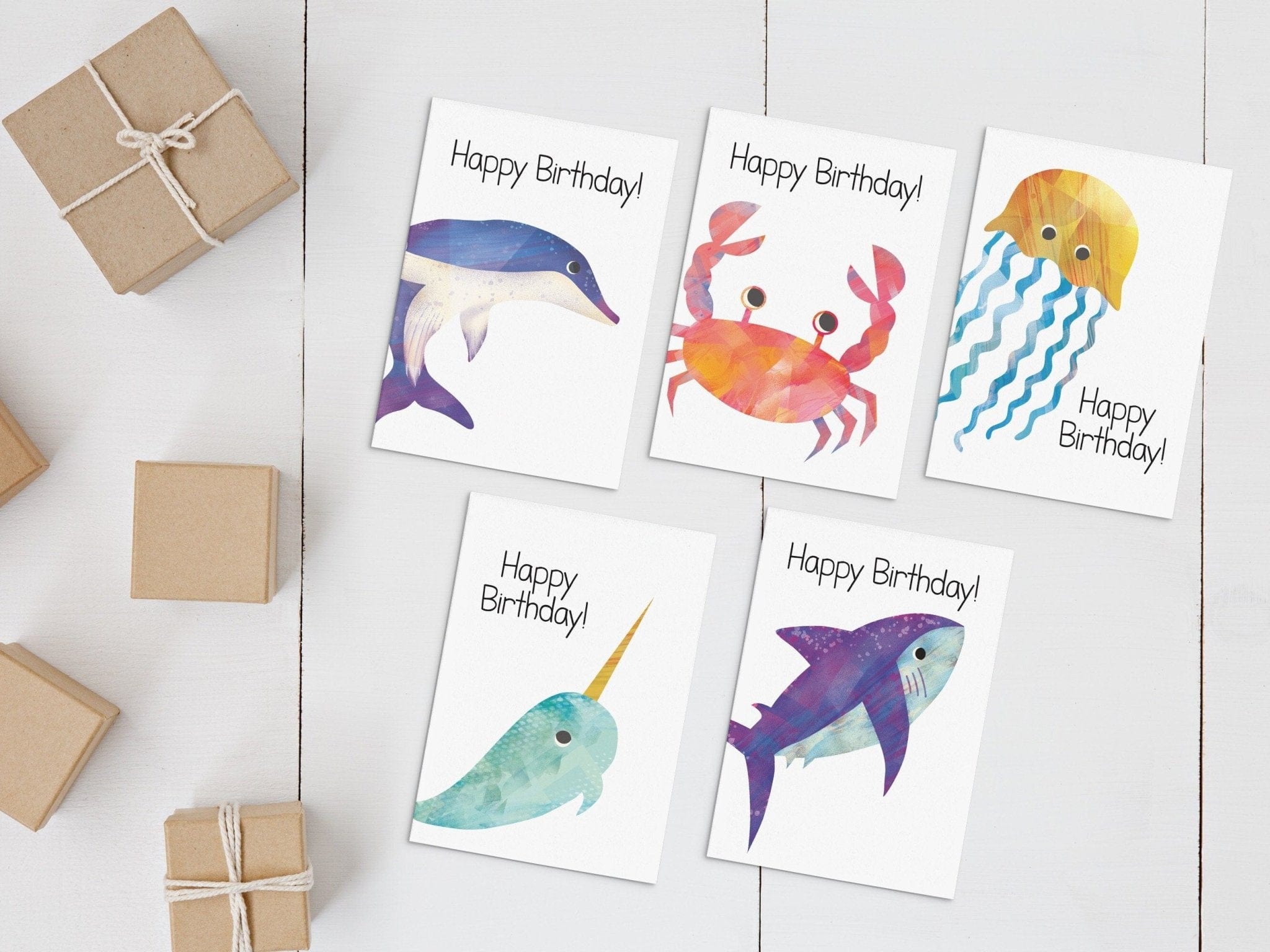 Sea Animal Themed Birthday Card Pack Dolly and Fred Designs