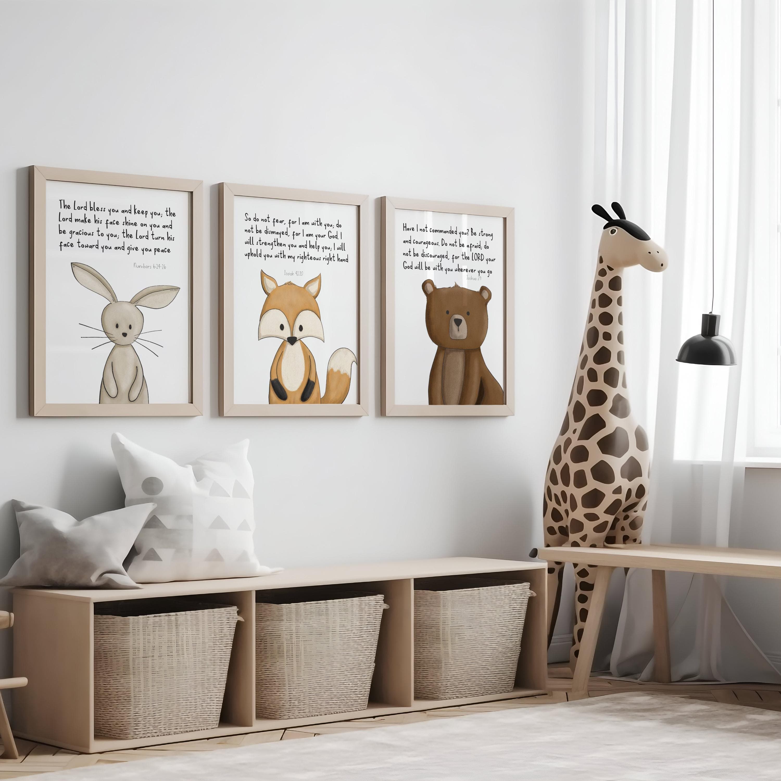 Woodland Nursery Wall Art Set of 3 | Christian Nursery Gift | Bible Verse Woodland Prints | Faith Decor for Baby or Child
