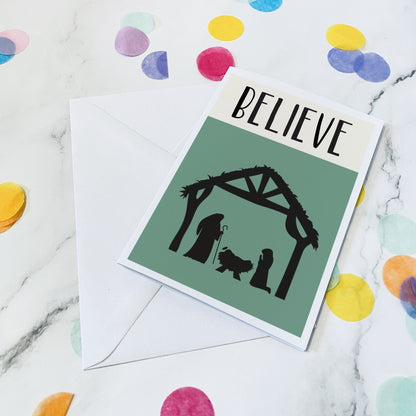Believe Nativity scene christmas card - Dolly and Fred Designs