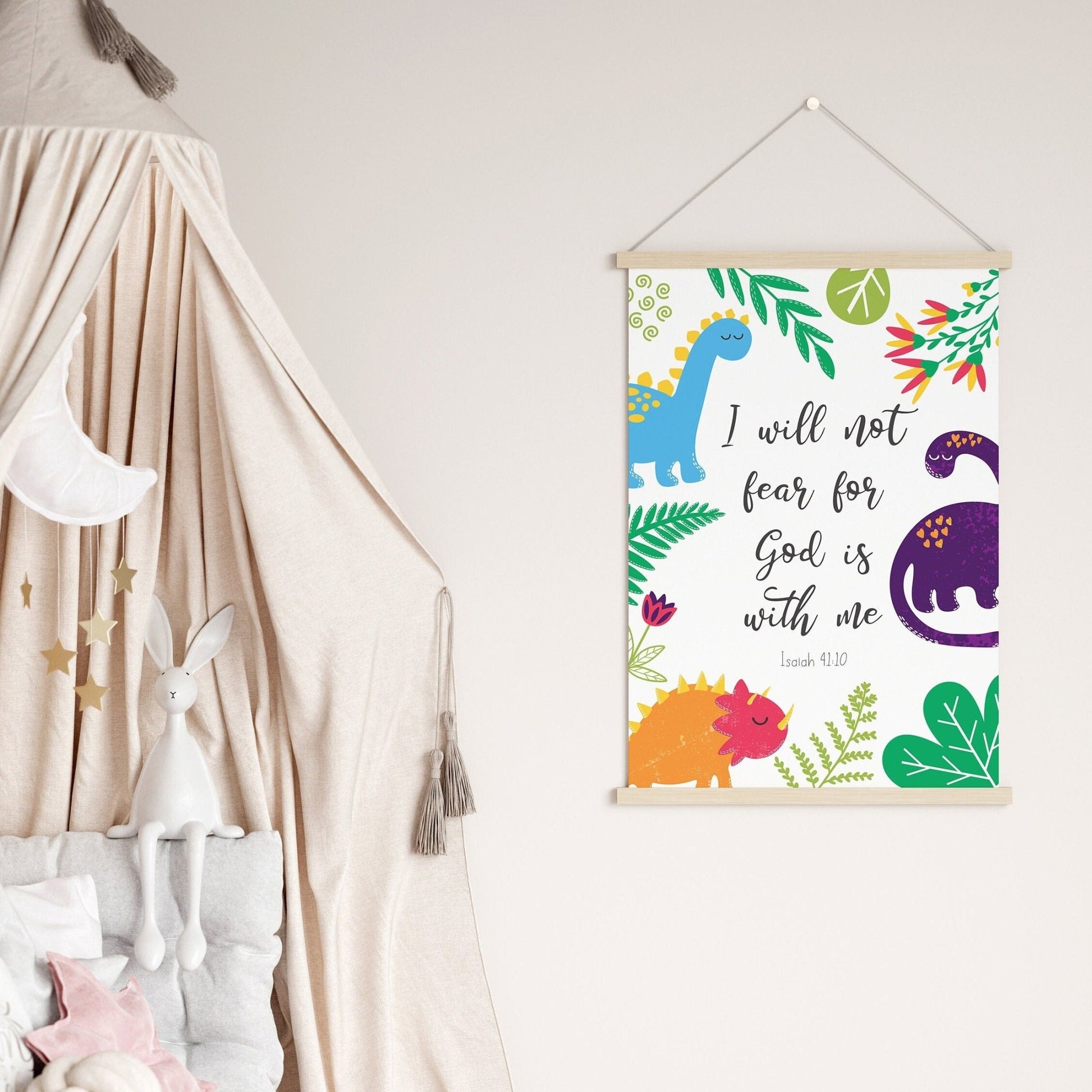 Bright dinosaur bible verse print - Dolly and Fred Designs