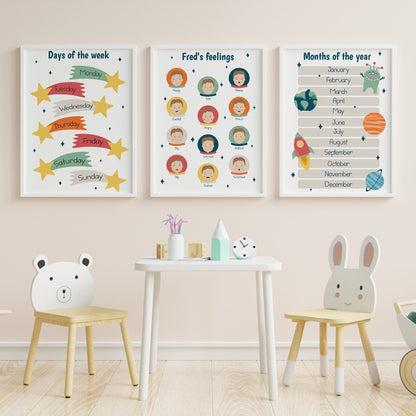 Bright Educational Space Prints Set of 6 - Dolly and Fred Designs
