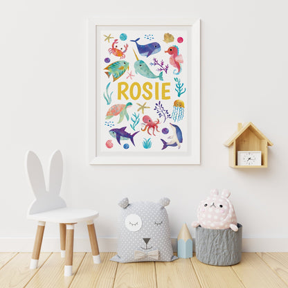 Bright Ocean Animals Bible Verse Nursery Print set - Dolly and Fred Designs