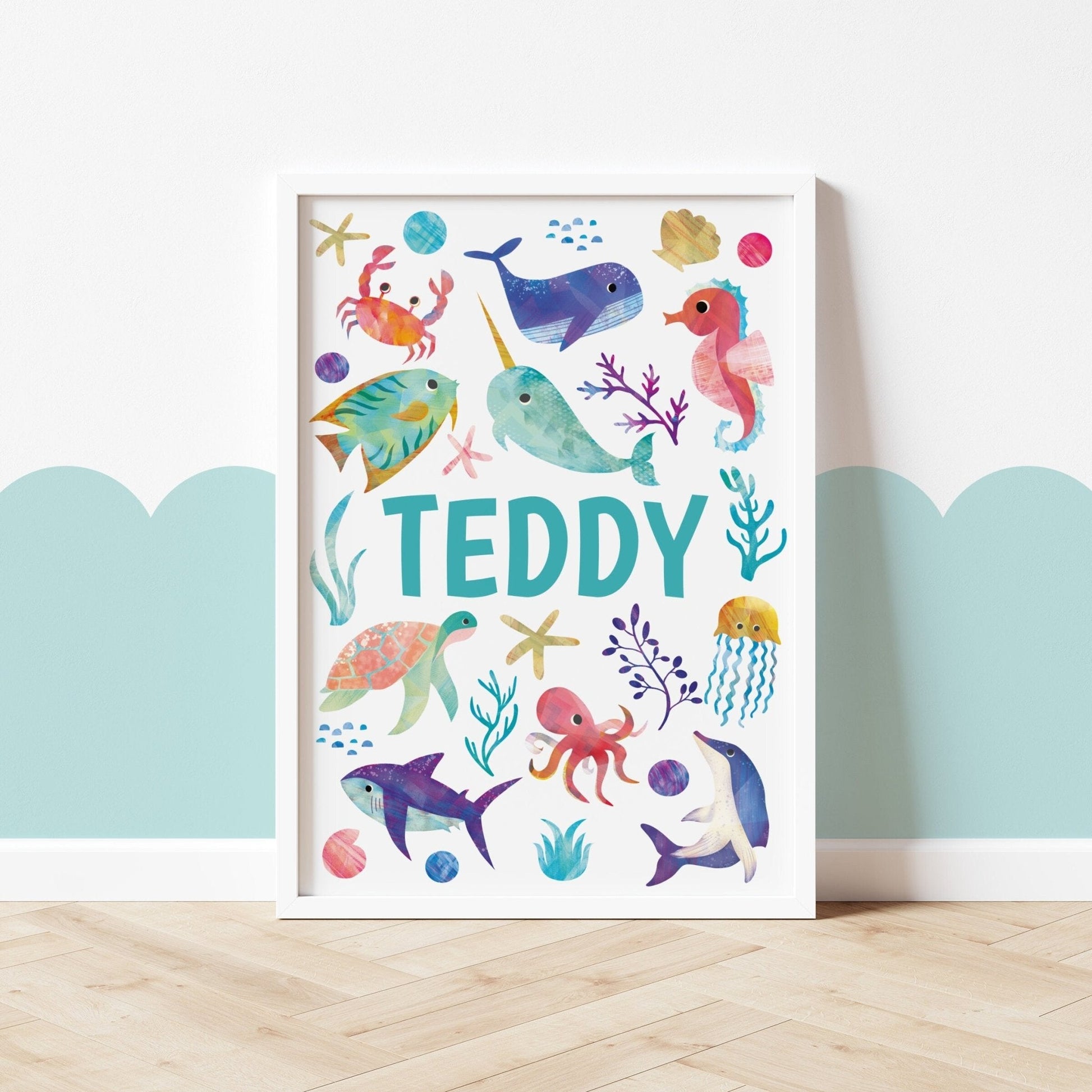 Bright Ocean Animals Name Print - Dolly and Fred Designs