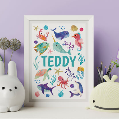 Bright Ocean Animals Name Print - Dolly and Fred Designs