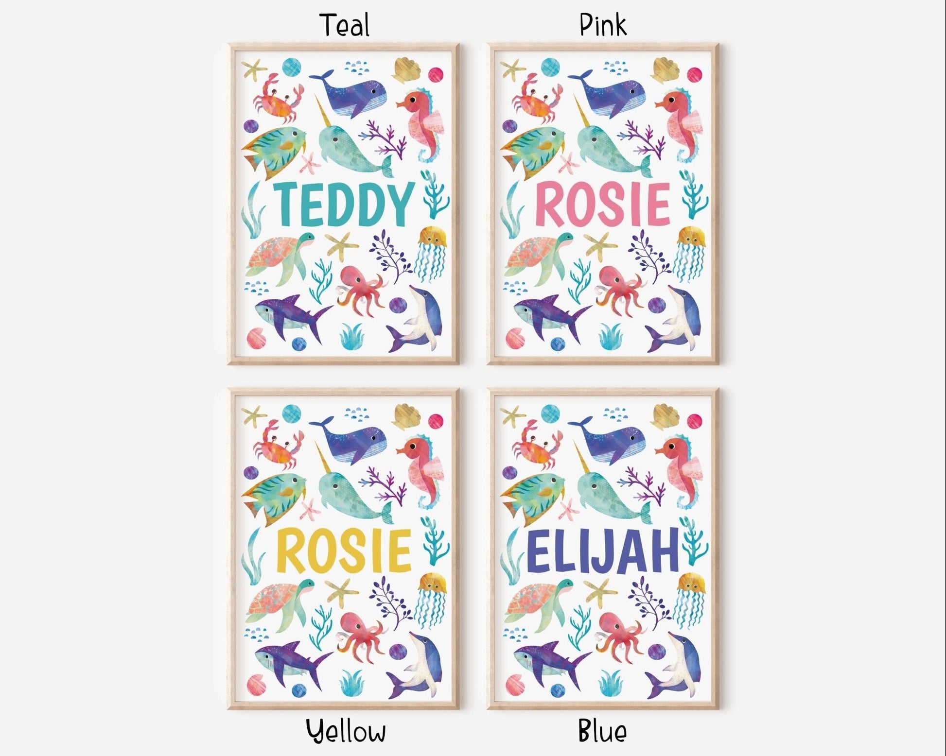 Bright Ocean Animals Name Print - Dolly and Fred Designs