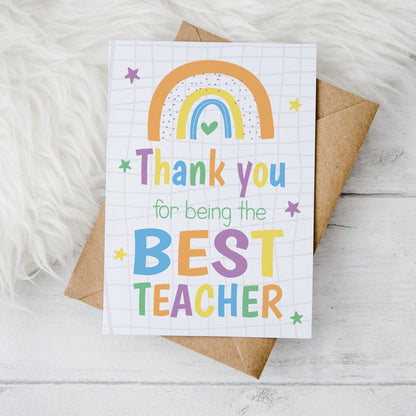 Bright Rainbow Thank you Teacher Card - Dolly and Fred Designs