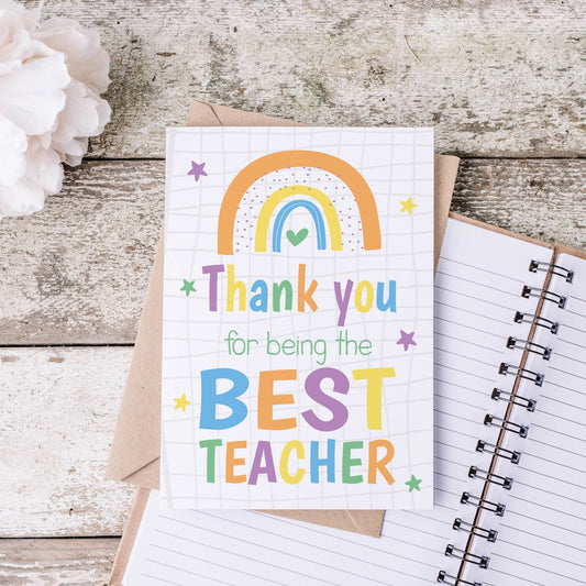 Bright Rainbow Thank you Teacher Card - Dolly and Fred Designs
