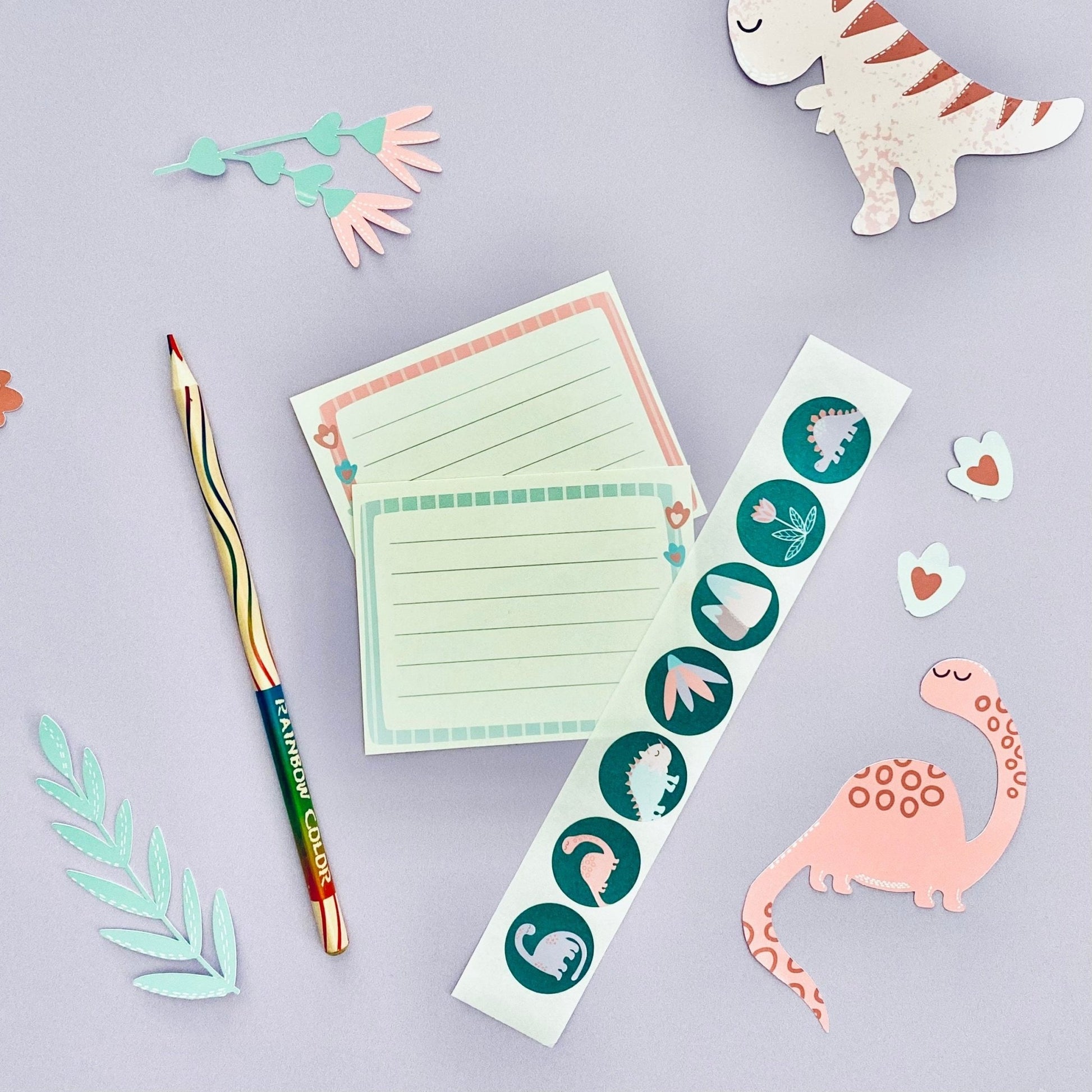 Childrens pink dinosaur letter writing set - Dolly and Fred Designs