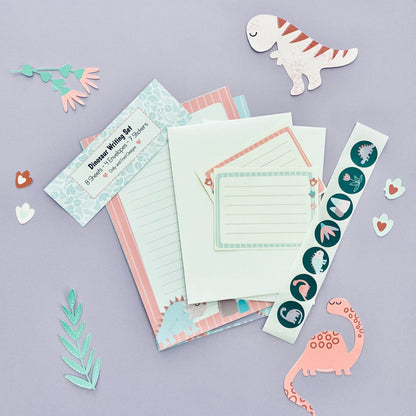 Childrens pink dinosaur letter writing set - Dolly and Fred Designs