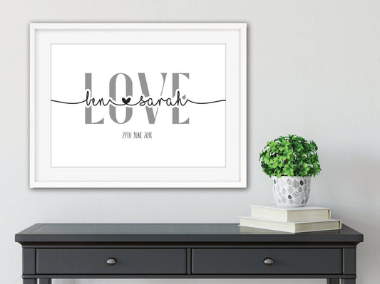 couples love heart name print - Dolly and Fred Designs