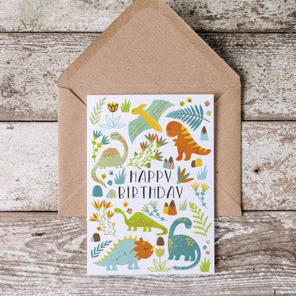 Cute Dinosaur Birthday Card, A5 - Dolly and Fred Designs