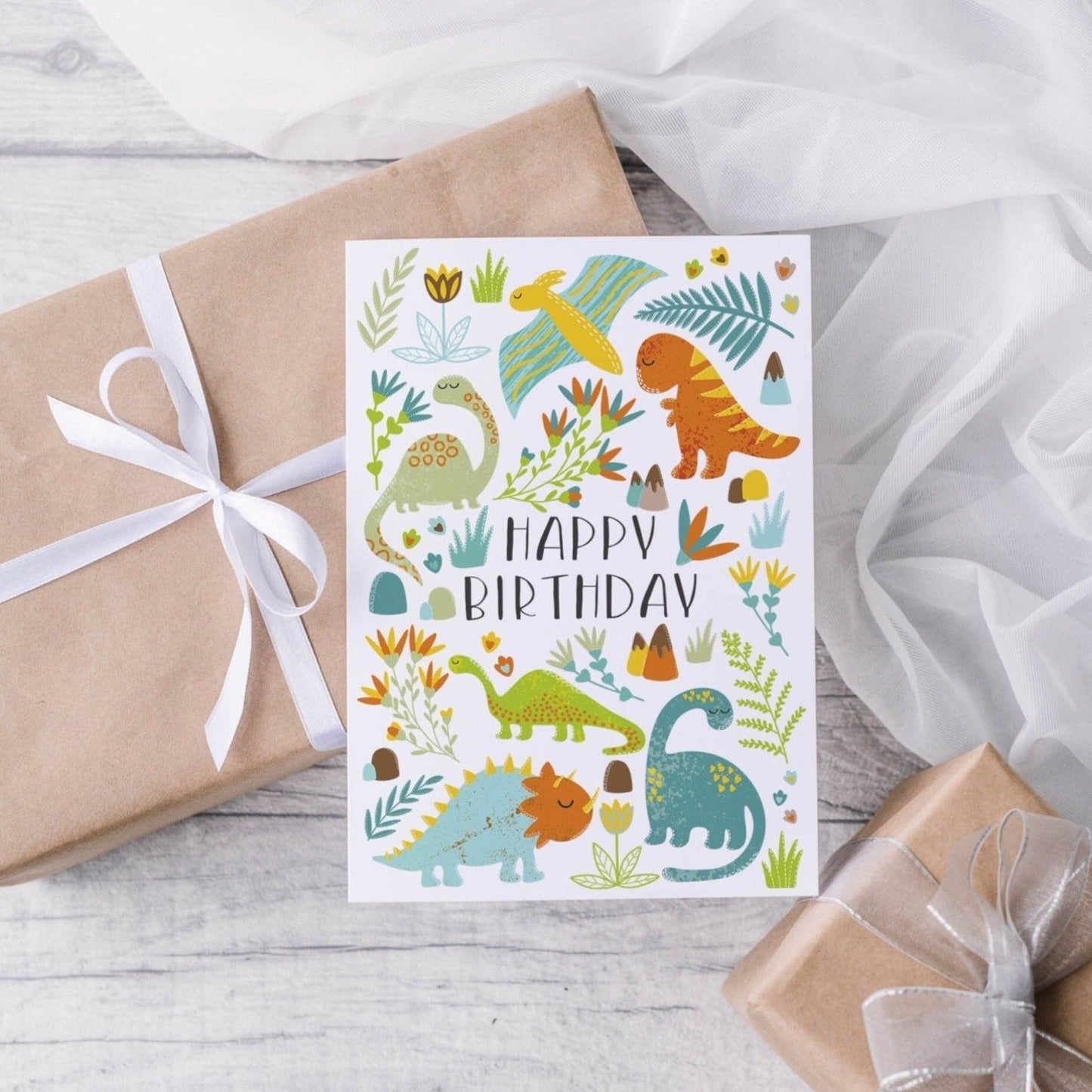 Cute Dinosaur Birthday Card, A5 - Dolly and Fred Designs