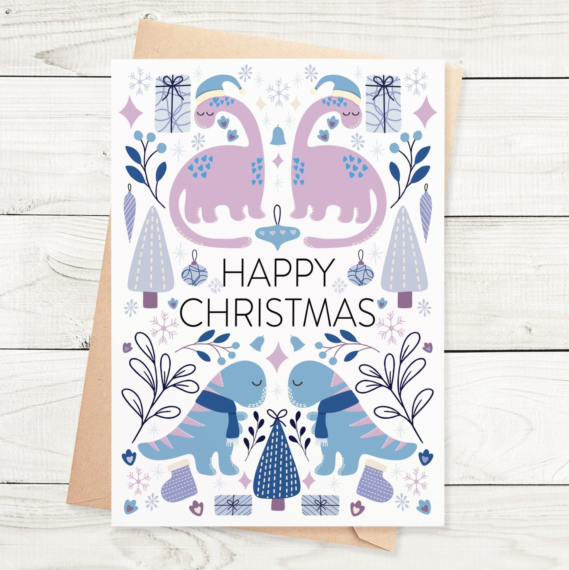 Cute Dinosaur Christmas Card A5 - Dolly and Fred Designs