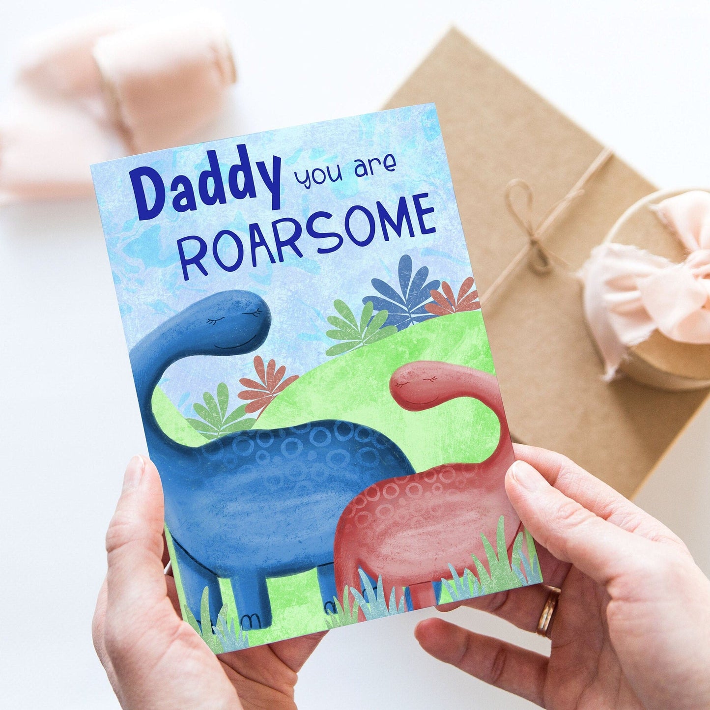 Daddy and baby Dinosaur Fathers Day Card - Dolly and Fred Designs