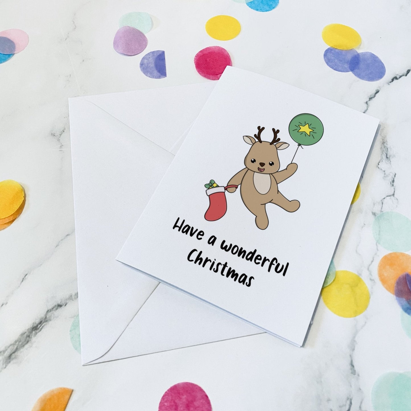 Floating reindeer christmas card - Dolly and Fred Designs