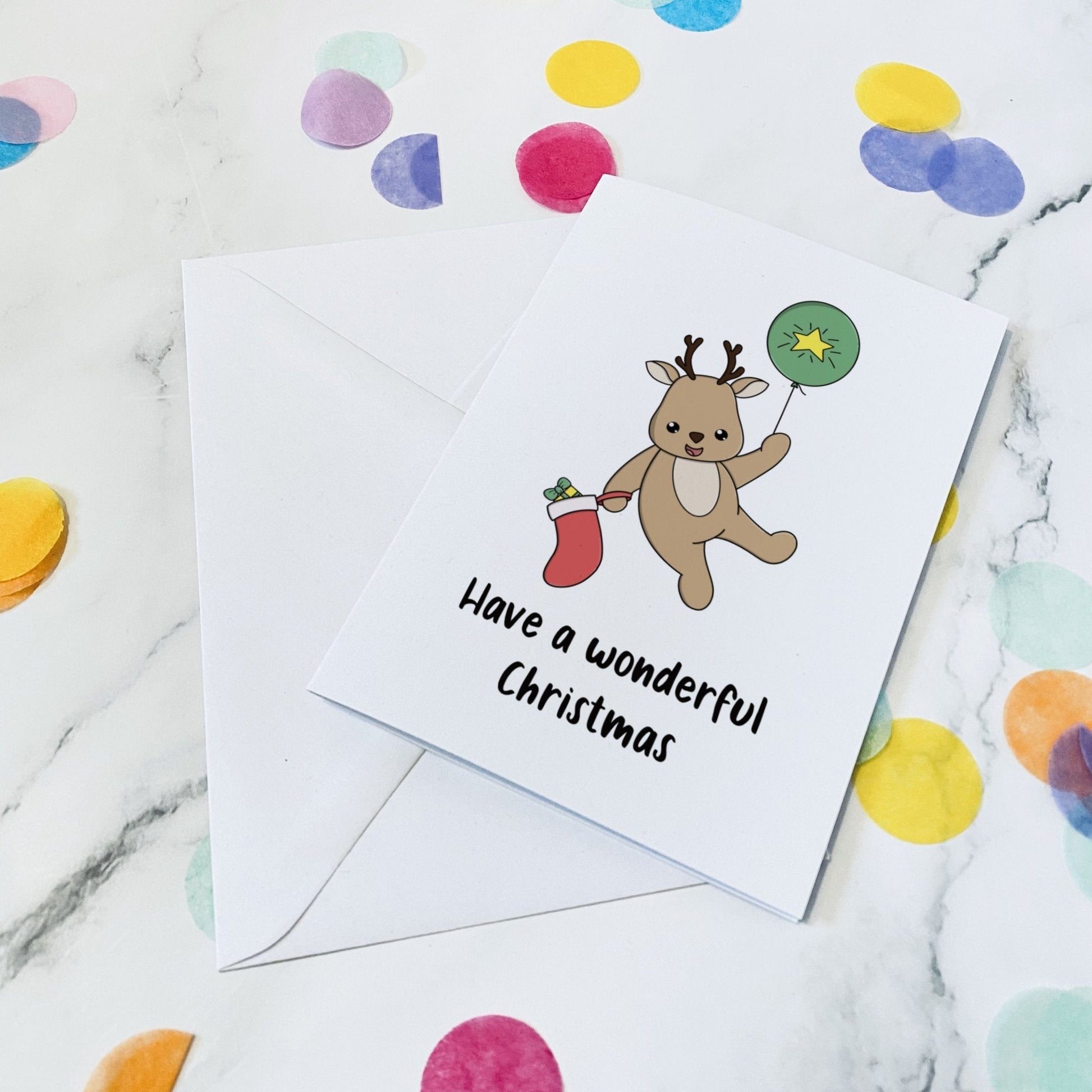 Floating reindeer christmas card - Dolly and Fred Designs