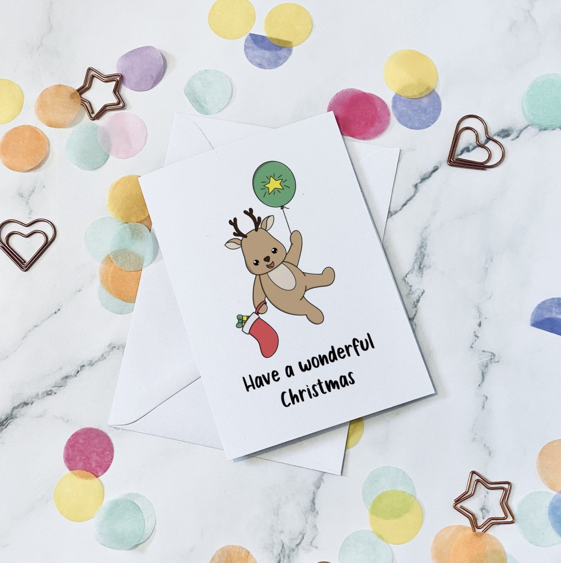 Floating reindeer christmas card - Dolly and Fred Designs