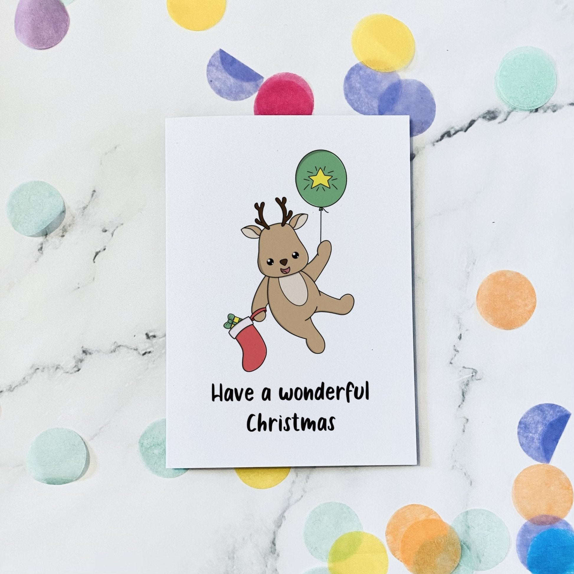 Floating reindeer christmas card - Dolly and Fred Designs