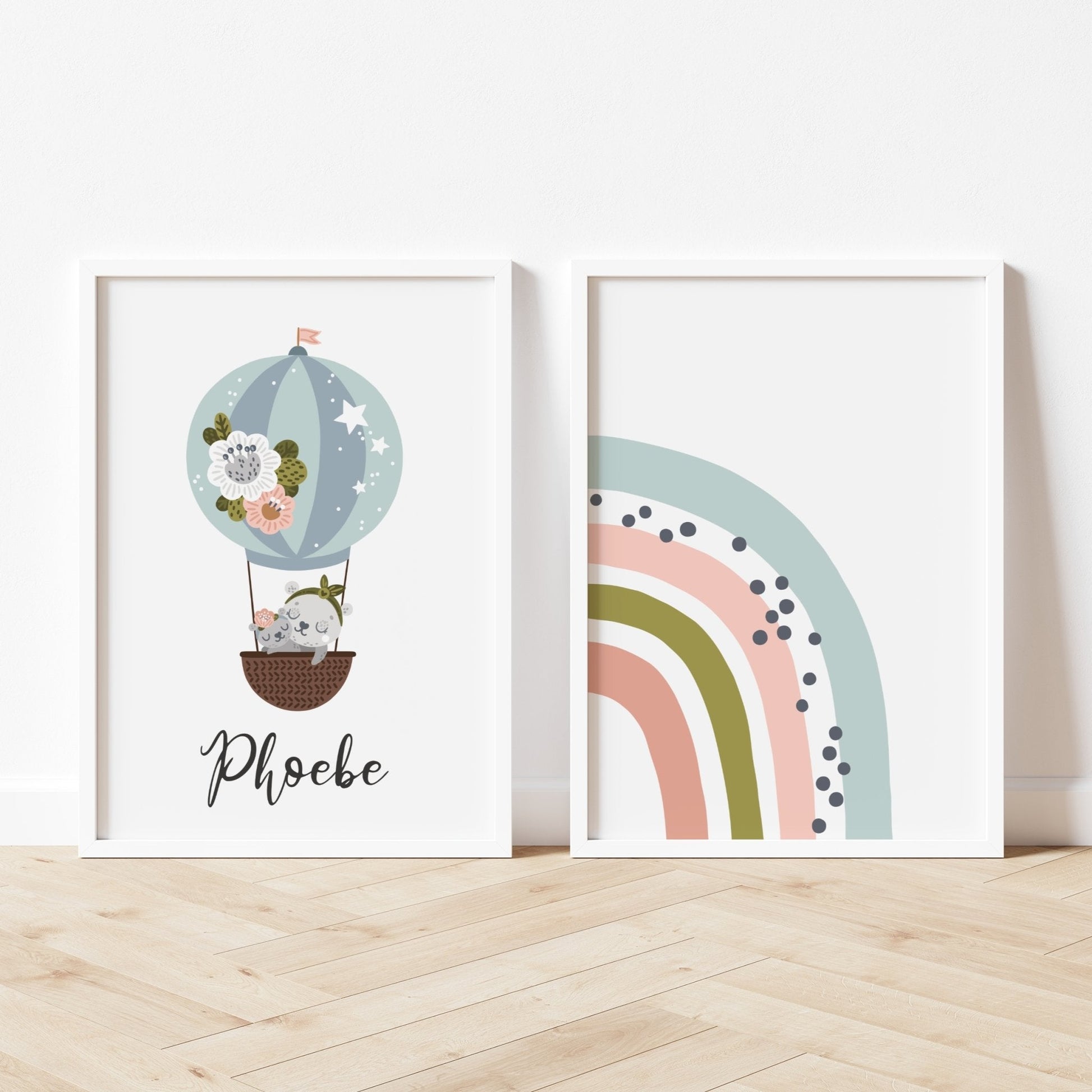 Hot air balloon and rainbow print set - Dolly and Fred Designs