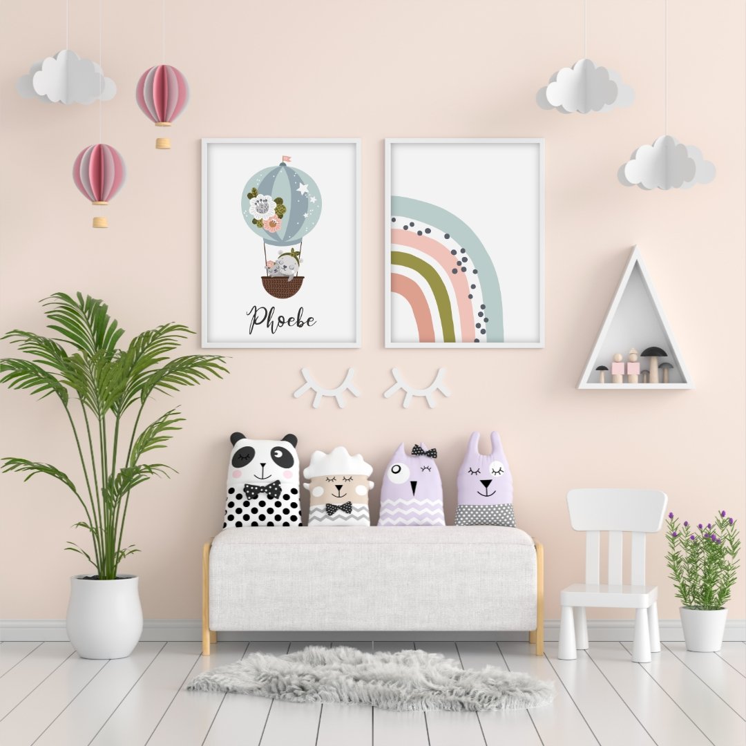 Hot air balloon and rainbow print set - Dolly and Fred Designs
