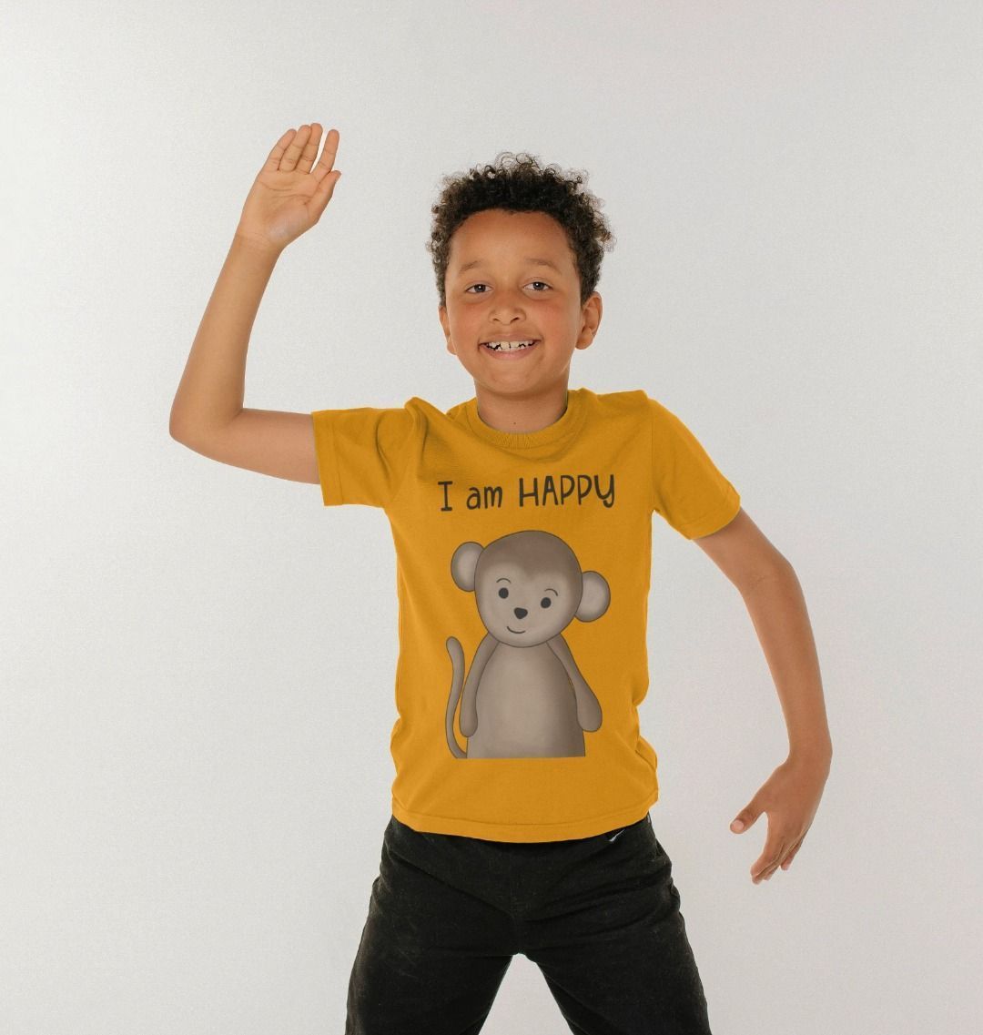 I am Happy Monkey Tshirt for Kids - Dolly and Fred Designs