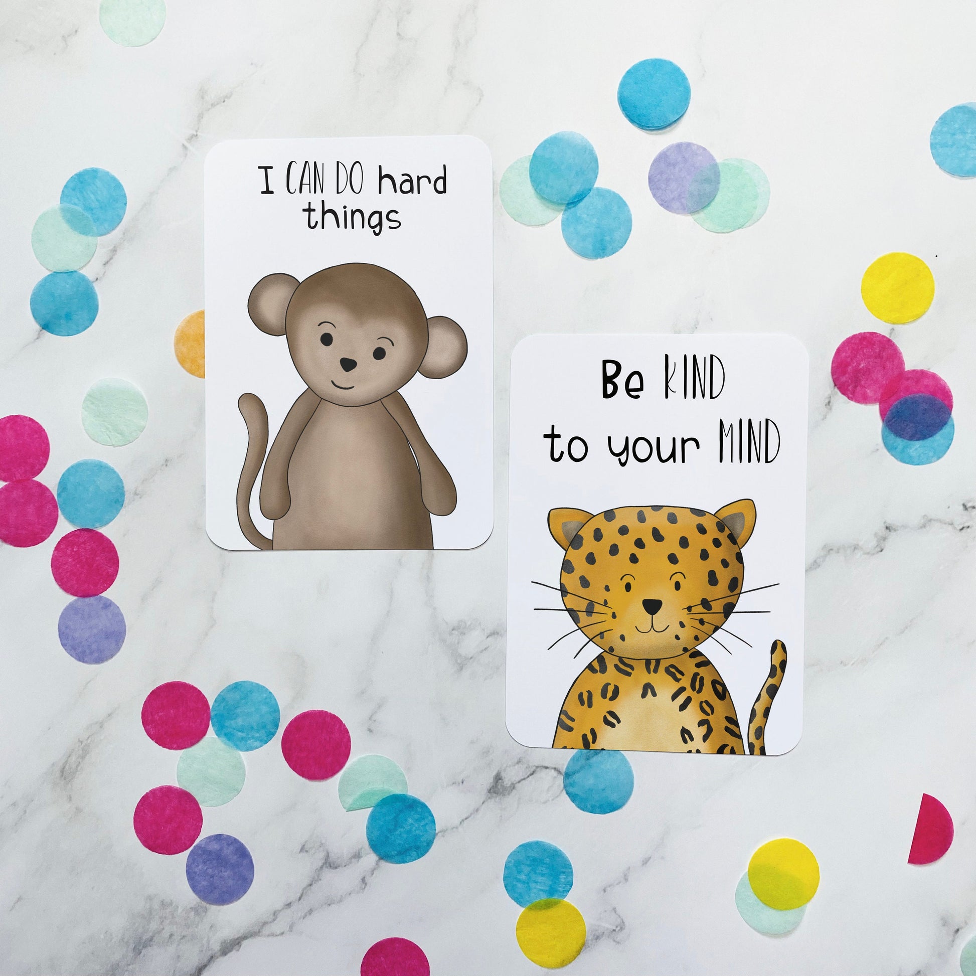 Safari affirmation cards for kids, Set of 9 childrens note cards, animal postcards for children kids A6 thank you cards, Motivational cards