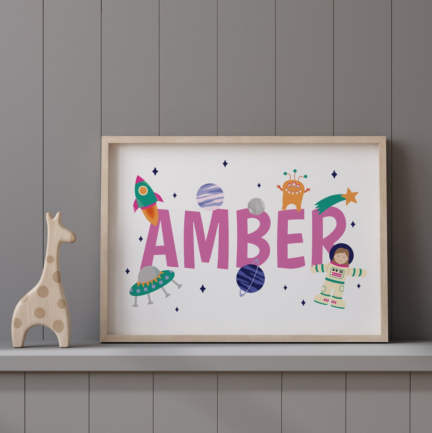 Personalised Astronaut Name Print in Pink