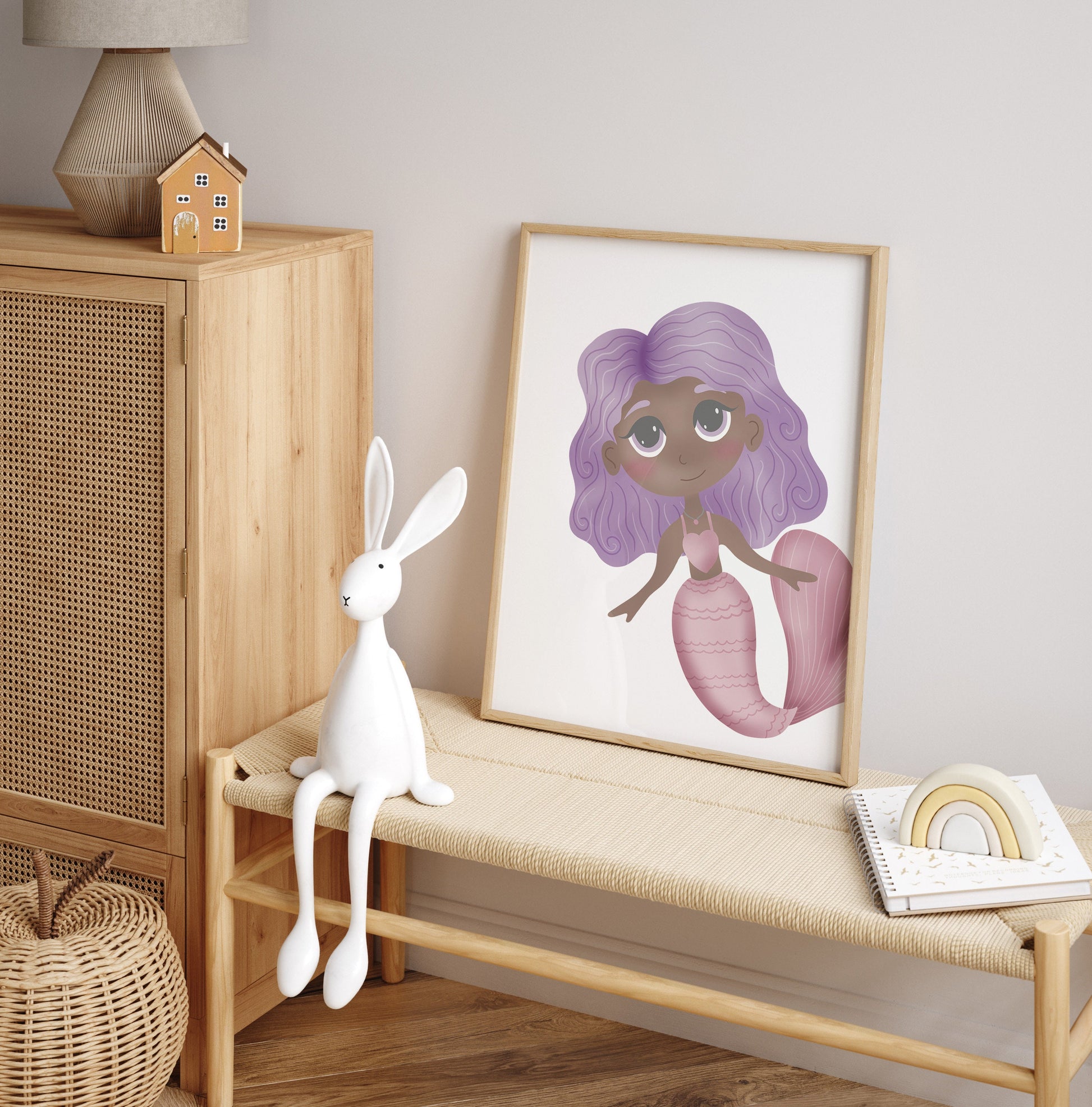 Pink and purple mermaid nursery print set, little girls bedroom decor, fairytale mermaid wall art, pastel kids room decor