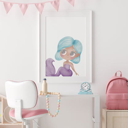 Pink and purple mermaid nursery print set, little girls bedroom decor, fairytale mermaid wall art, pastel kids room decor