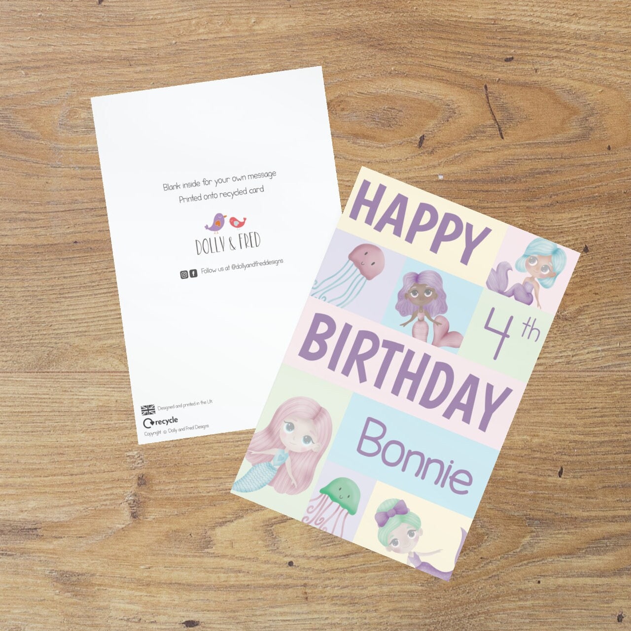 Personalised Mermaid Birthday Card, Pink Greetings card for little girl, 1st birthday card, Daughter birthday card