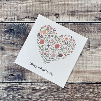 Floral heart valentines day card, personalisable valentines card, romantic card, card with flowers