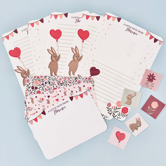 Cute bunny valentines writing set for children with postcards and stickers