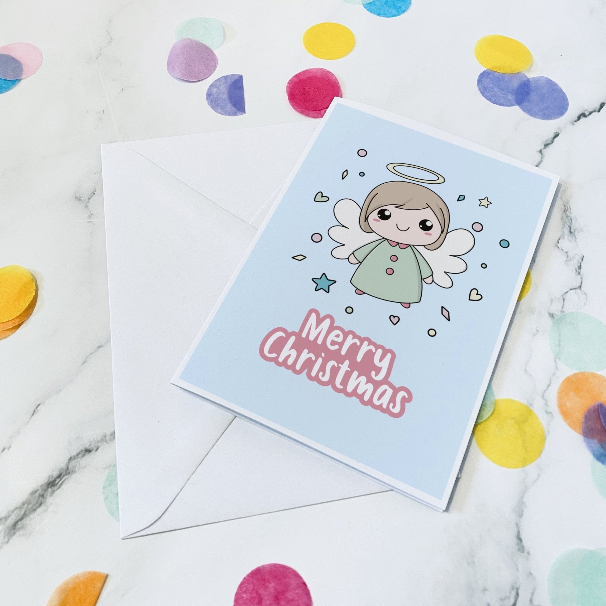Light Blue Angel christmas card - Dolly and Fred Designs