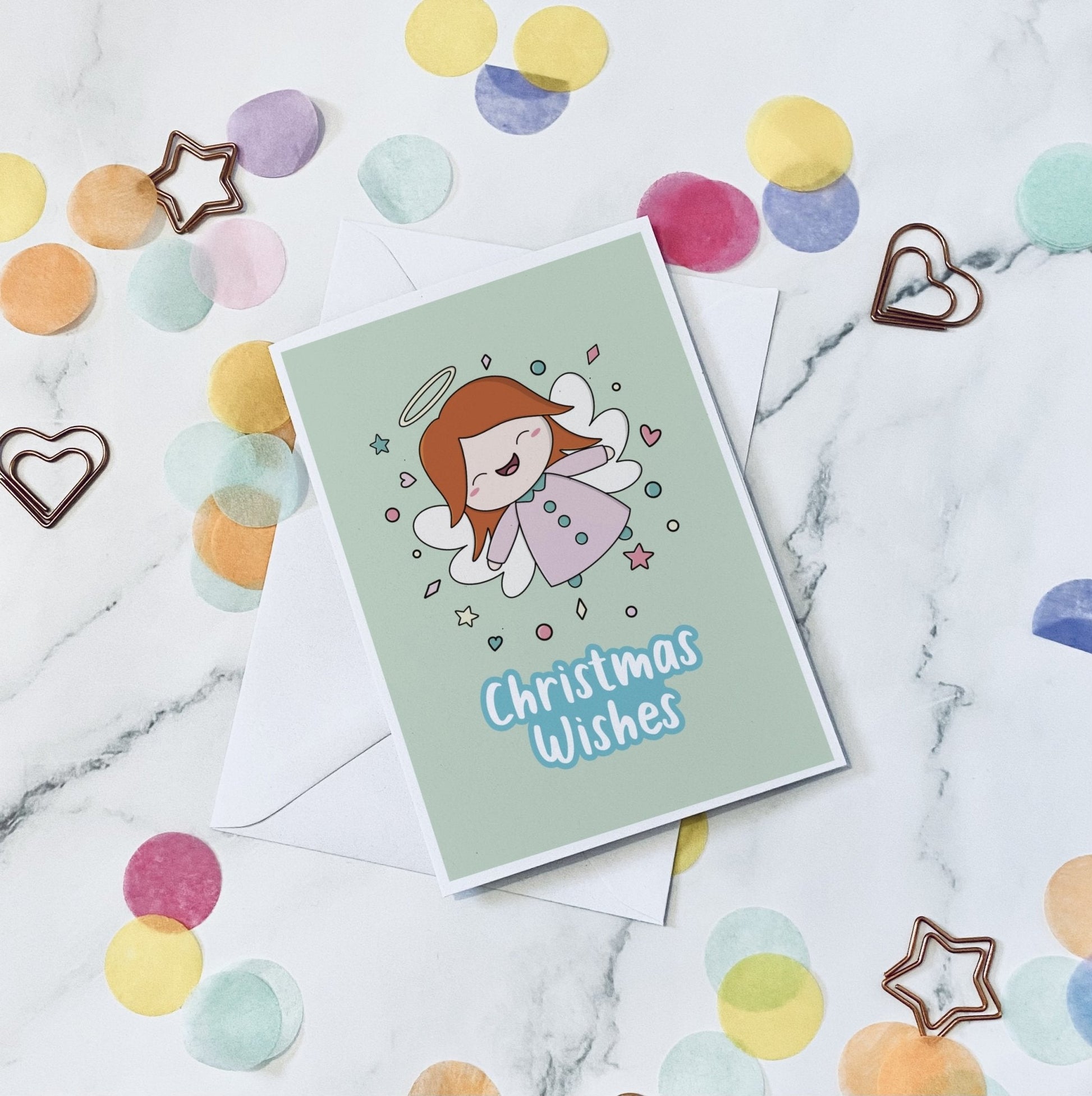 Light Green Angel christmas card - Dolly and Fred Designs