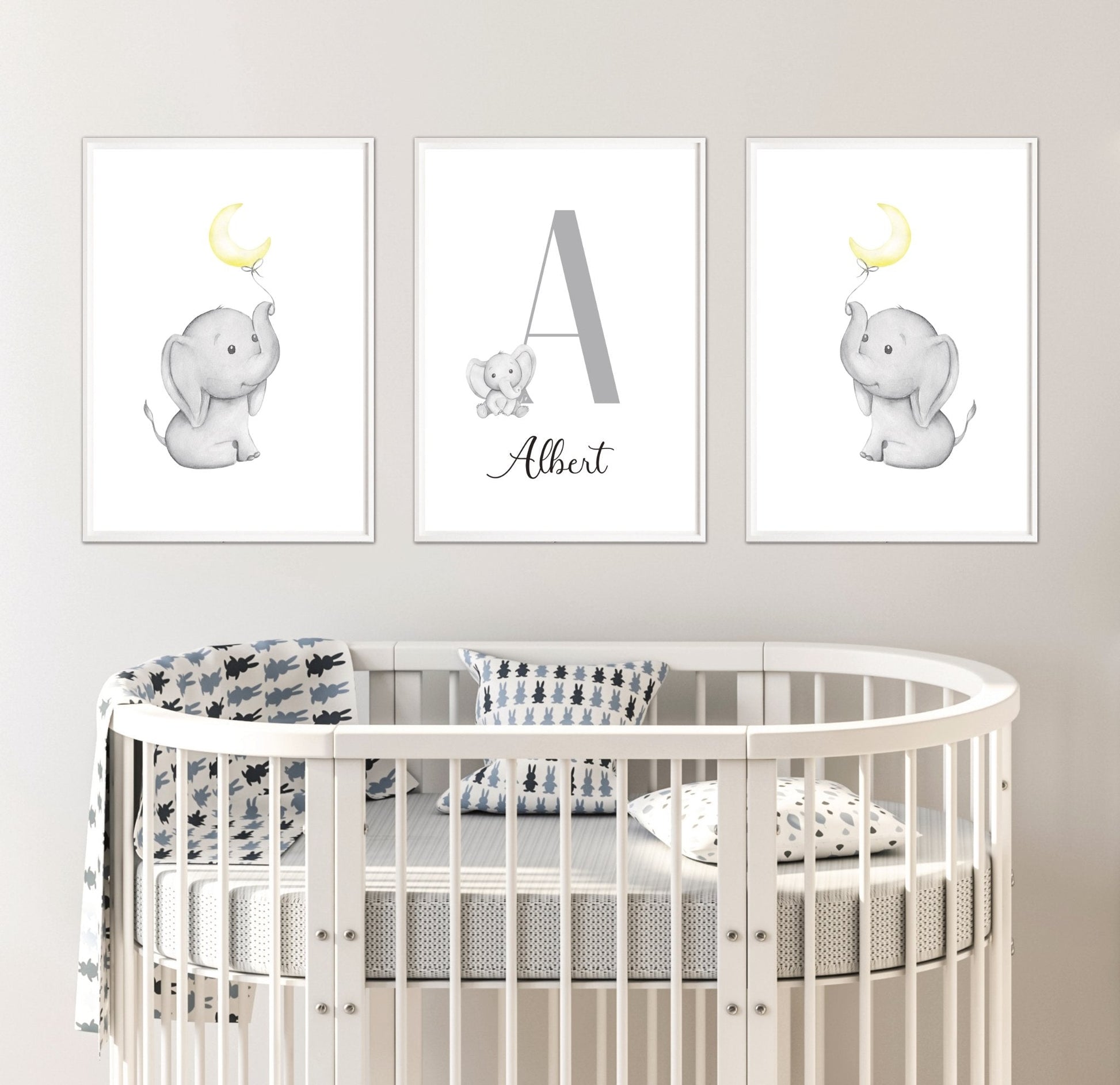 Monochrome Elephant Nursery Prints - Dolly and Fred Designs