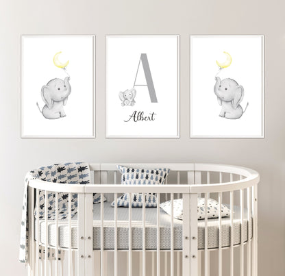 Monochrome Elephant Nursery Prints - Dolly and Fred Designs