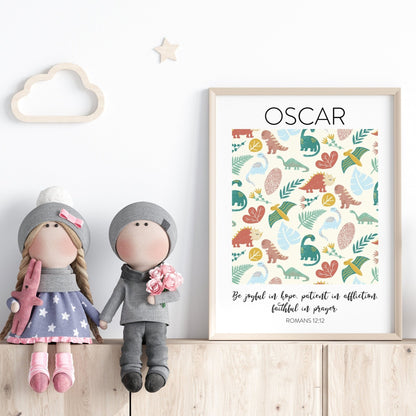 Neutral Dinosaur Bible Verse Print - Dolly and Fred Designs