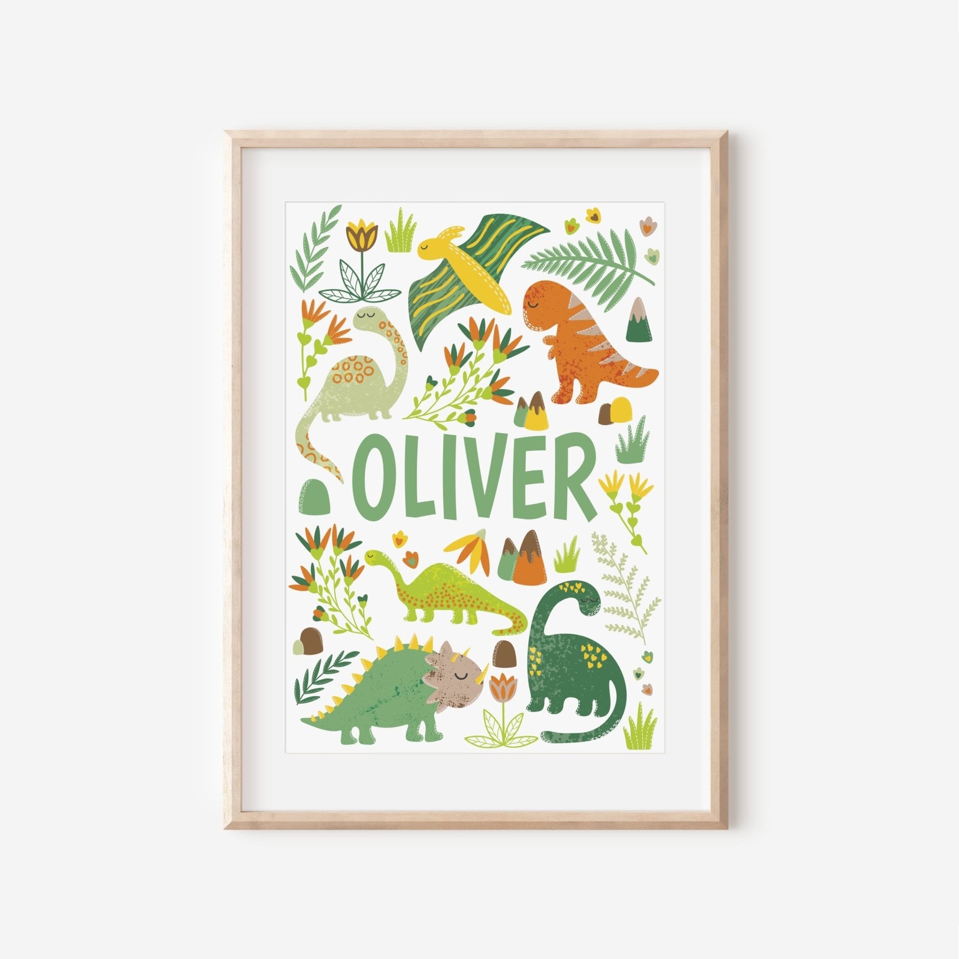 Neutral Dinosaur Name Nursery Print - Dolly and Fred Designs