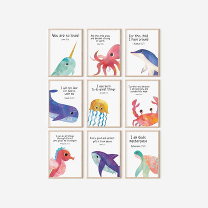 Ocean animal bible verse prints - Dolly and Fred Designs